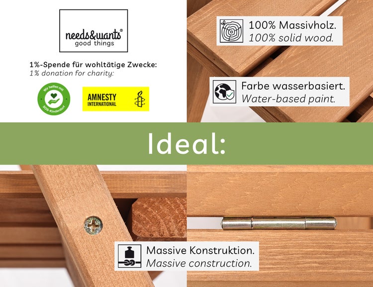needs&wants® Großer Pflanzenständer Blumenständer Pflanzenregal Blumentreppe Blumenregal XL aus Holz wetterfest für Outdoor Indoor Balkon Garten draußen innen Wand, 115 x 37 x 123 cm hoch, braun
