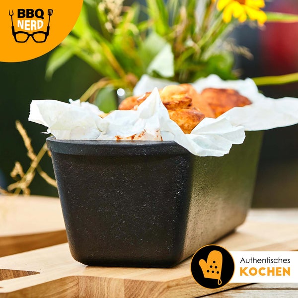BBQ-Nerd Kleine Brotbackform 3 L - Gusseisen Kastenform mit Deckel | Backform für Ofen, Grill, Feuer | Brottopf Dutch Oven für Hackbraten Fleischkäse Brot