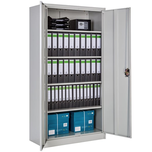 Aktenschrank tectake  180 x 90 x 40 cm aus pulverbeschichtetem Stahl grau