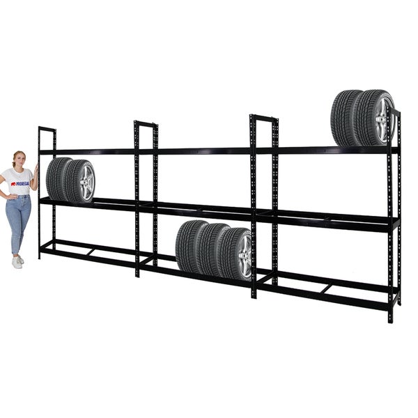 PROREGAL Mega Deal 3x Reifenregal Tiger XL HxBxT 200 x 150 x 45 cm Bis Zu 54 Reifen Schwarz
