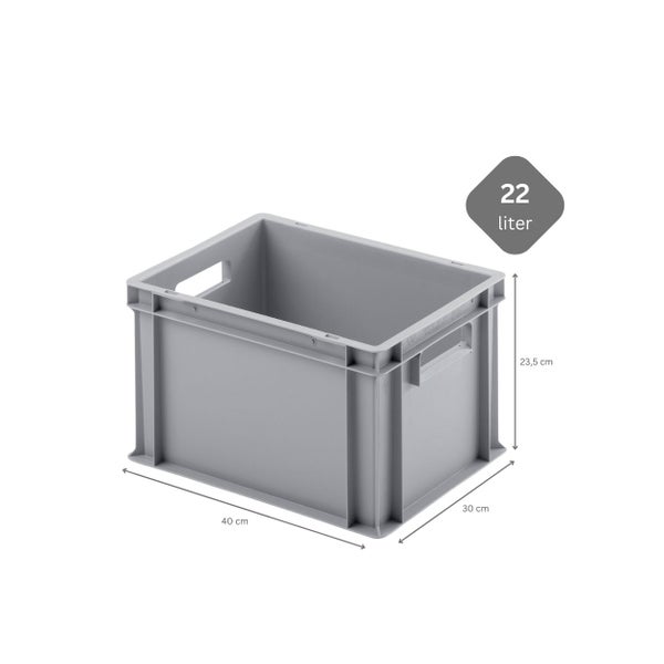 PROREGAL SuperSparSet 8 x Eurobehälter Mit Offenem Griff und Scharnierdeckel HxBxT 23,5 x 30 x 40 cm 22 Liter Grau Eurobox Transportbox
