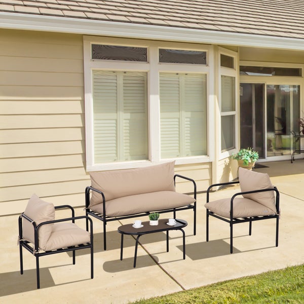 Outsunny 4-tlg. Gartenmöbel-Set, 116L x 58B x 66H cm, Stahl, Polyester, braun