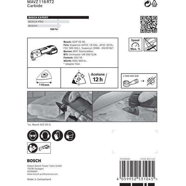 Bosch Expert Sanding Plate MAVZ 116 RT2 Starlock Max Schleifplatte für Multifunktionswerkzeuge 116 mm - 2608900052