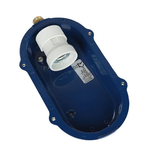 E27 Fassung in einem länglichen, blauen Gehäuse