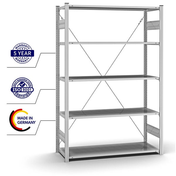 PROREGAL Profi Lagerregal Stecksystem T-Profil Grundregal HxBxT 200 x 130 x 50 cm Fachlast 100 kg Verzinkt