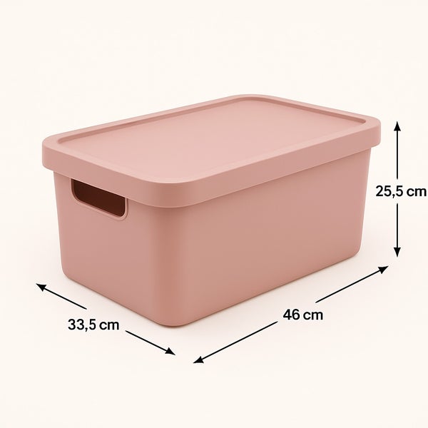 Aufbewahrungsbox aus Kunststoff mit Deckel und den Maßen 46 cm x 33,5 cm x 25,5 cm