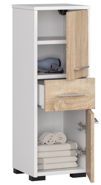 Hochschrank mit Tür, Schublade, Regalboden und Handtüchern