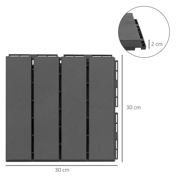 Outsunny 9 er Set Terassenfliesen, Garten-Klickfliese, 30 x 30 cm, Kunststoff, Schwarz