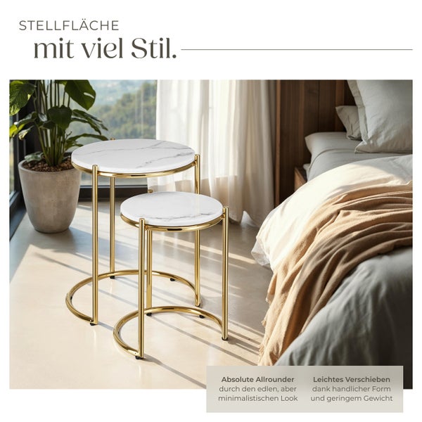 Beistelltisch tectake Ellsa ineinander schiebbar hochwertige Marmorplatten weiß/gold