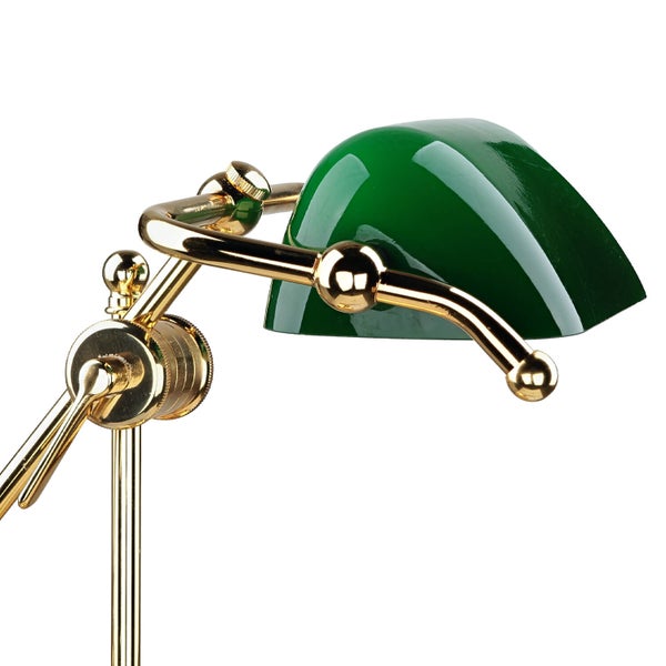 Tischleuchte mit grünem Schirm und goldenem Gestell