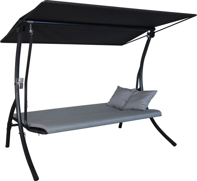 Hängeliege mit Sonnendach, Kissen und Getränkehalter