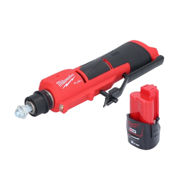 Milwaukee M12 FUEL Akku-Geradschleifer mit 2,0 Amperestunden Akku.