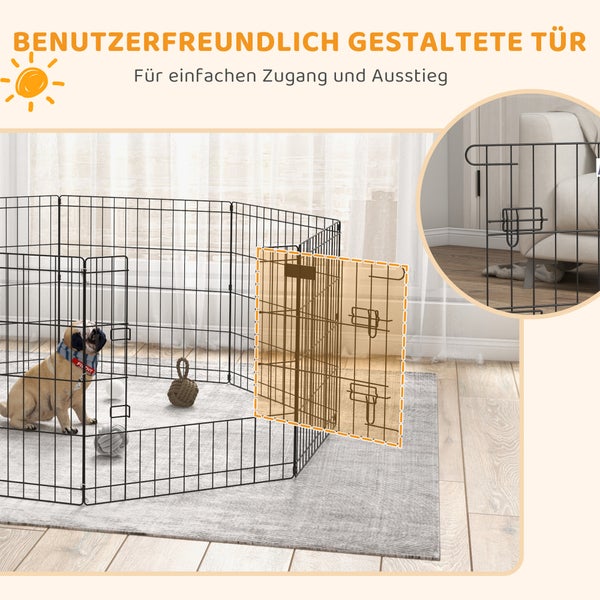 Metall-Welpenauslauf mit einer Tür für einfachen Zugang und einem Riegel-Verschluss.