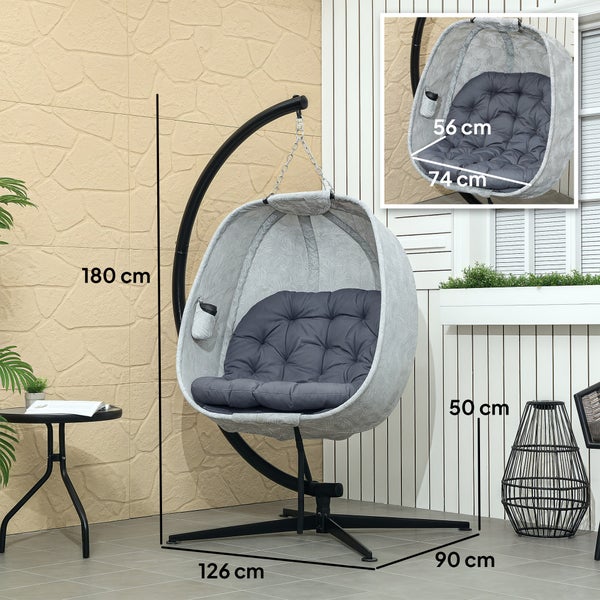 Outsunny Eiförmiger Hängesessel für den Außenbereich, Faltbar Hängeschaukel mit Gestell, Sitzpolstern, Hängematte für 1 Personen, Schaukelsessel Indoor Outdoor, Terrasse, Garten, Grau