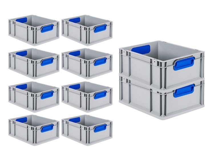 PROREGAL Spar Set 10x Eurobox Nextgen Color HxBxT 17 x 30 x 40 cm 16 Liter Griffe Blau Geschlossen Glatter Boden Eurobehälter Transportbox