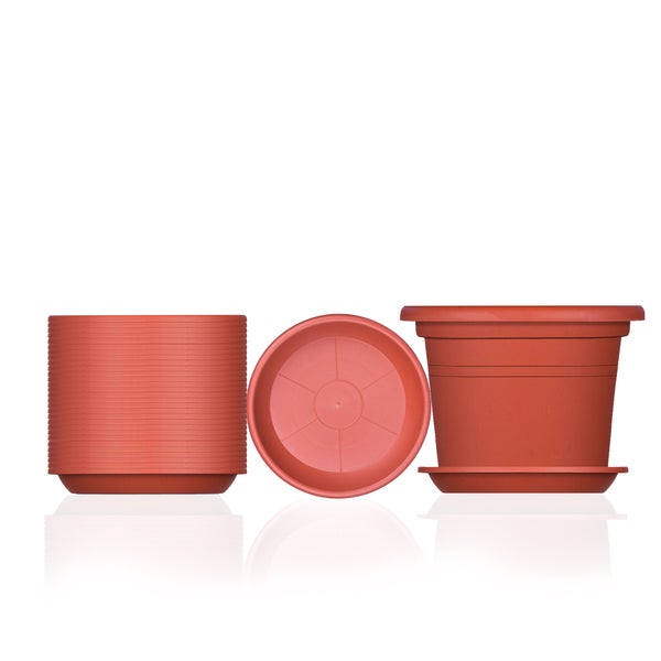BigDean 3x Blumentopf Ø 40 cm Farbe Terrakotta & Untersetzer Kunststoff Pflanztopf Containertopf Übertopf Pflanzkübel rund 40 x 28 cm Blumentöpfe