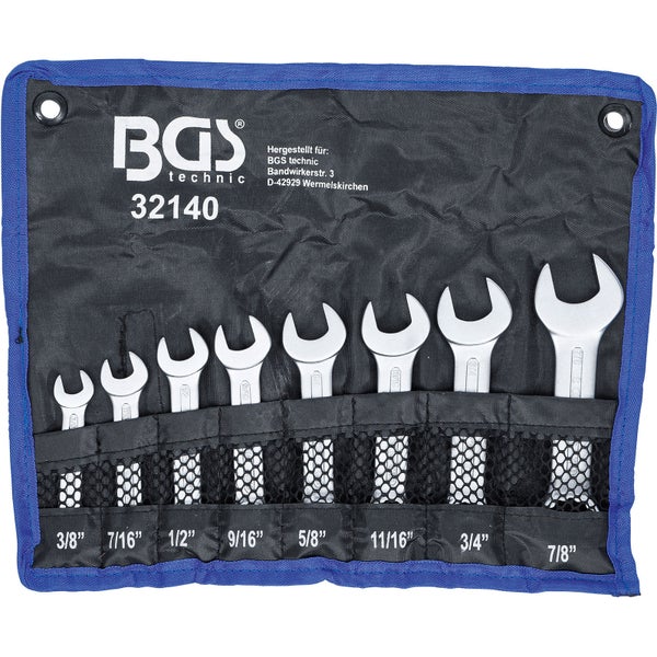 BGS Maul-Ringschlüssel-Satz extra kurz Zollgrößen SW 3/8 - 7/8 8tlg. - 32140
