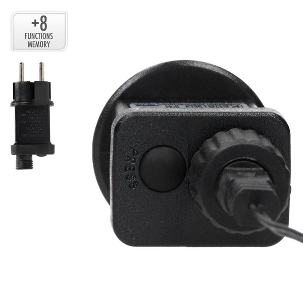 Transformator für Lichterkette mit acht Funktionen und Speicherfunktion sowie Netzstecker für den Außenbereich