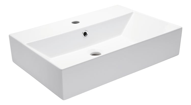 aquaSu® Moderner Waschtisch Malea 60 cm | Design-Waschbecken mit Überlauf und Hahnloch | Hänge-Waschbecken modern | Waschtisch wandhängend | 60 x 42 cm | Sanitärkeramik in weiß | 562300