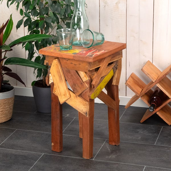 Hocker Patchy 52x30 cm, Recyclingholz massiv natur-bunt