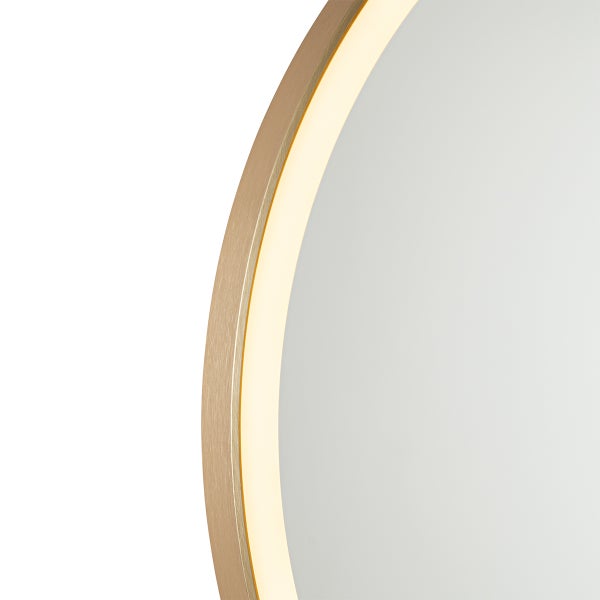 Detailaufnahme eines runden Spiegels mit Beleuchtung