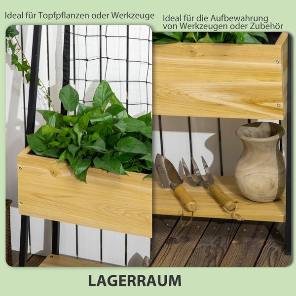 Outsunny Hochbeet mit Rankgitter, Pflanzkasten mit Ablage, Pflanzkübel mit Innenverkleidung aus Vlies, Blumenkasten, für Terrasse, Balkon, Natur, 80 x 30 x 125 cm
