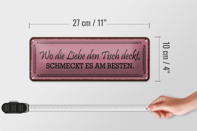 Blechschild Spruch 27x10cm wo die Liebe den Tisch deckt Dekoration