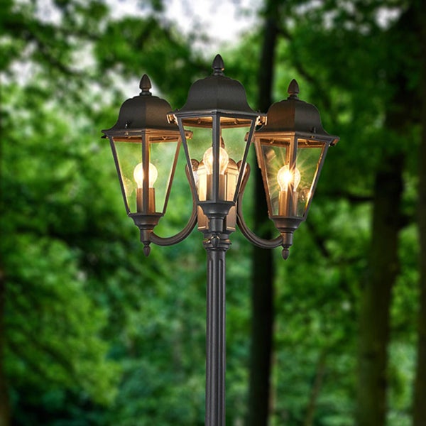 Lindby Mastleuchte außen Edana (spritzwassergeschützt (Modern) in Schwarz aus Aluminium (3 flammig, E27) - Kandelaber Außenleuchte