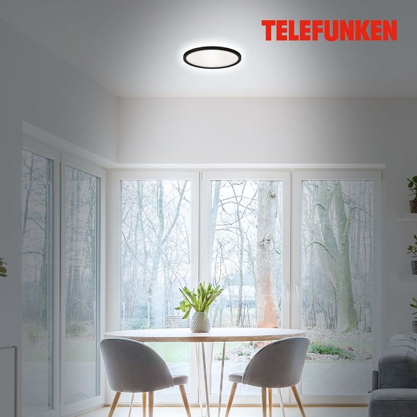 TELEFUNKEN? LED Bad Deckenleuchte mit Backlight, IP44 LED Badezimmerlampe, ultraflach, neutralweißes Licht, Schwarz, 290x35 mm (DxH)