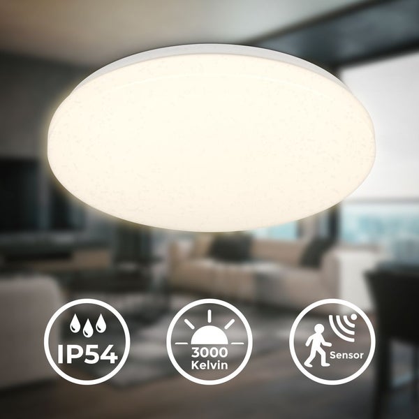 Deckenlampe Ø27 cm - 13W, 1300lm, LED, mit Bewegungsmelder, IP54, warmweiß, weiß