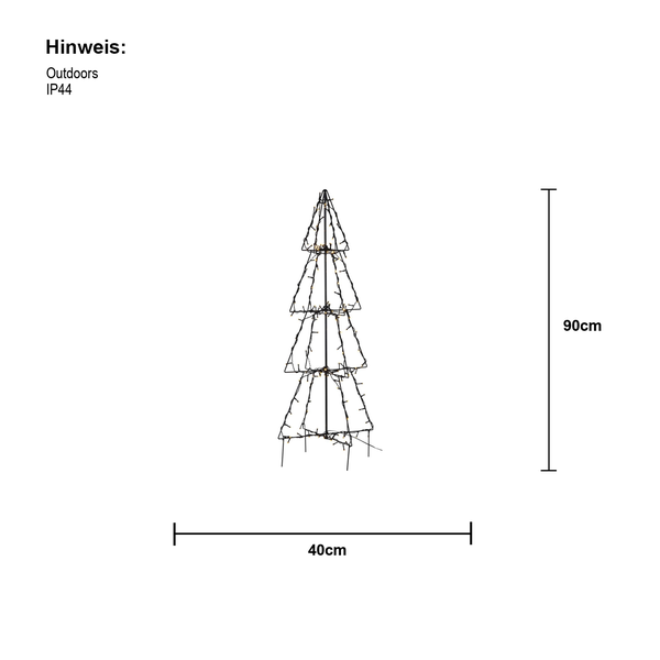 Dekorativer Weihnachtsbaum mit Licht, 90 cm hoch und 40 cm breit, für den Aussenbereich