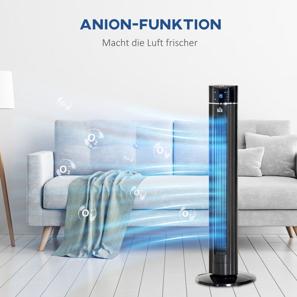 HOMCOM 2-in-1 Turnmventilator Standventilator Ventilator mit Fernbedienung Säulenventilator Ionisator Timerfunktion 3 Belüftungsstufen 60° Oszillation 60W 32 x 32 x 106,8 cm, Schwarz
