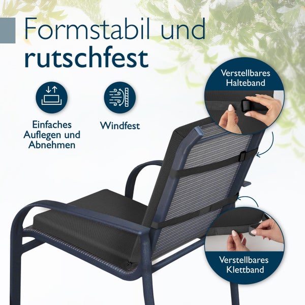 Gartenstuhlauflage mit verstellbarem Halteband und Klettband