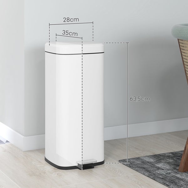 HOMCOM Mülleimer 30L Treteimer Kosmetikeimer Abfalleimer mit Deckel und Fußpedal, Müllbehälter mit Inneneimer, für Wohnzimmer, Büro, Metall, 28 x 35 x 63,5 cm