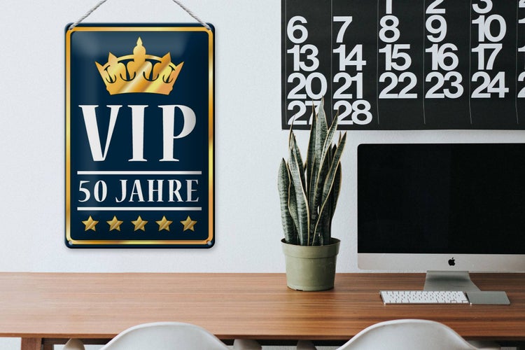 Blechschild Spruch 20x30cm VIP 50 Jahre (blau/weiß)