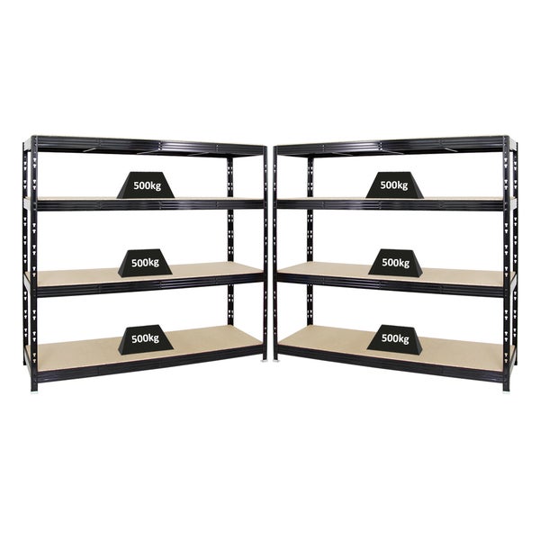 PROREGAL Mega Deal 2x Profi Schwerlastregal Rhino HxBxT 180 x 200 x 60 cm 4 Spanplatten-Ebenen 16mm Fachlast 500 kg Schwarz