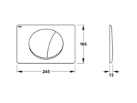 Maßzeichnung der Betätigungsplatte mit einer Breite von 245 Millimeter, einer Höhe von 165 Millimeter und einer Tiefe von 13 Millimeter.