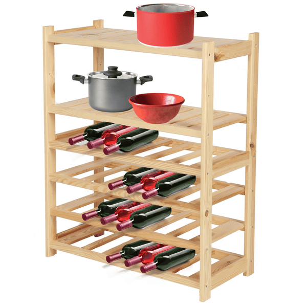 PROREGAL Weinregal SPREEWALD HxBxT 86x70x33cm 24 Flaschen auf 4 Ebenen + 2 Ablagen Massives Kiefernholz Natur