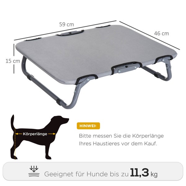 PawHut Hundebett, 59L x 46B x 15H cm, Stahlrohr, 600D Oxford, Grau