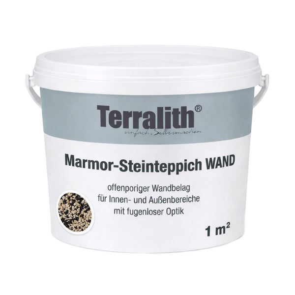 Terralith Marmor-Steinteppich für die Wand, offenporiger Wandbelag für innen und außen, fugenlose Optik, Ergiebigkeit 1 Quadratmeter.