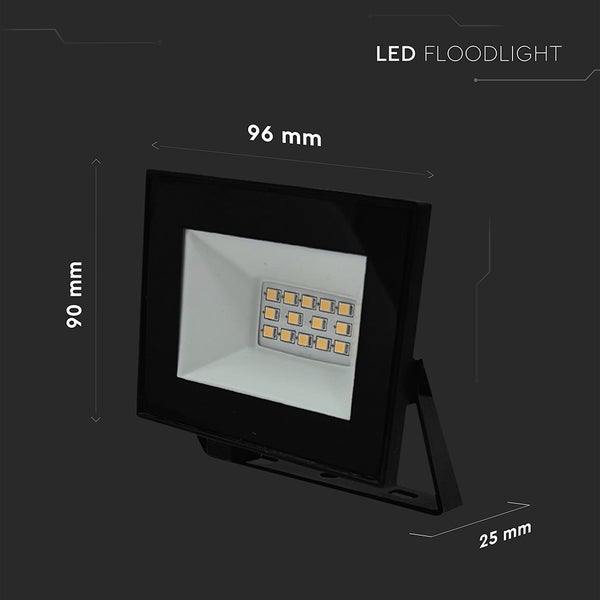 LED-Flutlichtstrahler mit den Maßen 96 mm Breite, 90 mm Höhe und 25 mm Tiefe.