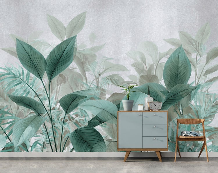 Fototapete Blätter Grün Betonwand Natur Wohnzimmer Vlies Tapete 300x210 cm