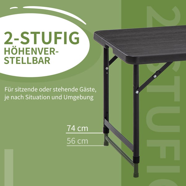 Outsunny Gartentisch klappbar Kunststoff 118 x 60 x 74 cm Wetterfest Klapptisch, rutschfest Buffettisch Campingtisch Balkontisch Terrassentisch Outdoor Esstisch für Garten, Terrasse Balkon Schwarz