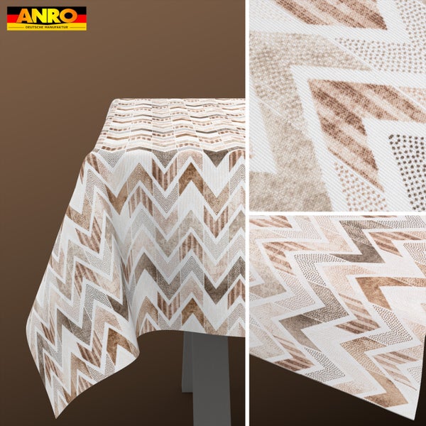 Abwaschbare Wachstuchtischdecke mit Zickzack-Muster, ANRO Logo.
