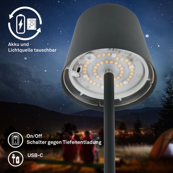 Briloner Coloris RGBW LED Stehlampe kabellos, Dimmbar, Touch, USB-C Aufladung, Kabellos, Anthrazit, 133 x Ø20,8 cm