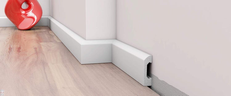 1 Stück / 2 Meter Sockelleisten Fußleisten Bodenleiste - weiß - hartes Material - Dekor - Wand - Boden - Decke (DP3)