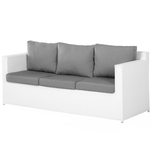 Dreisitziges Gartensofa aus Polyrattan mit Sitz- und Rückenkissen für den Außenbereich
