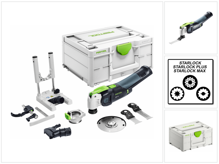 Festool VECTURO OSC 18 E-Basic Set Akku Oszillierer 18 V Starlock Max ( 576592 ) Brushless + 7 tlg. Zubehör Set + Systainer - ohne Akku, ohne Ladegerät ( Nachfolger von 574849 )