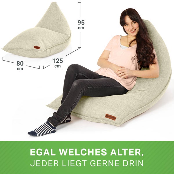 Green Bean Sitzsack Triangle 150x100x100cm mit EPS-Perlen Füllung - Kuschelig Weich Waschbar - Drinnen Stoff Bodenkissen Liegekissen Sitzkissen - Beige