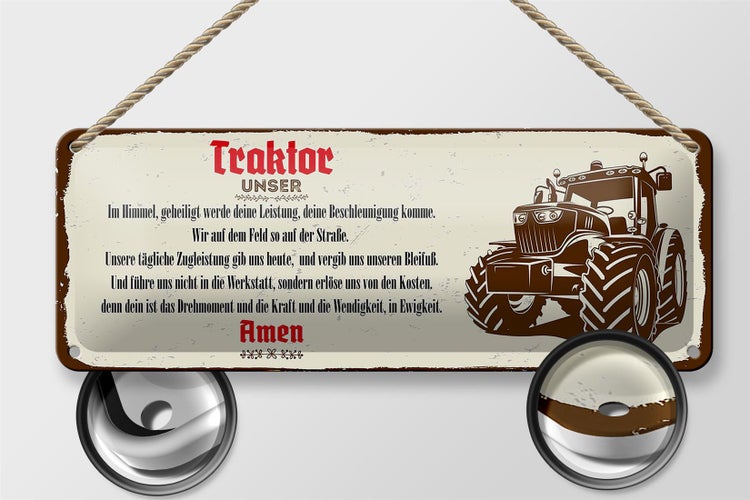 Blechschild Spruch 27x10cm Traktor unser Amen Dekoration